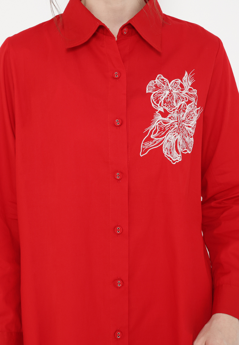 Lily Tops With Embroidery | Red
