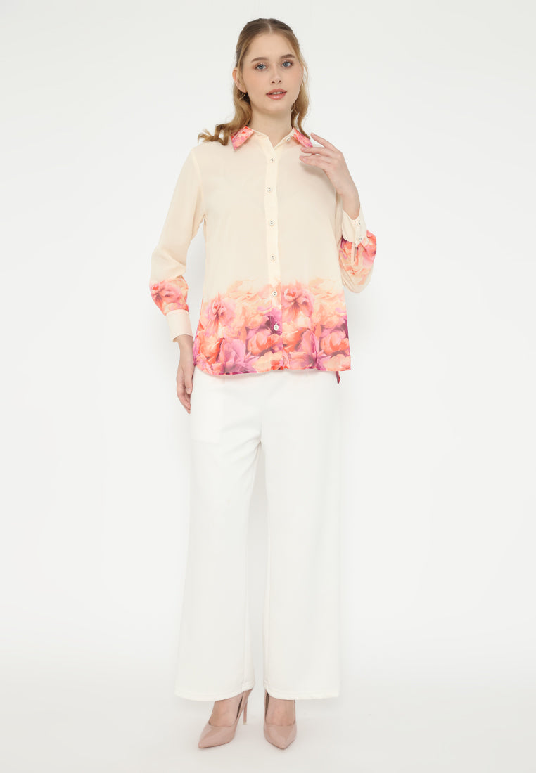 Sunset Shirt Floral Monogram | Cream