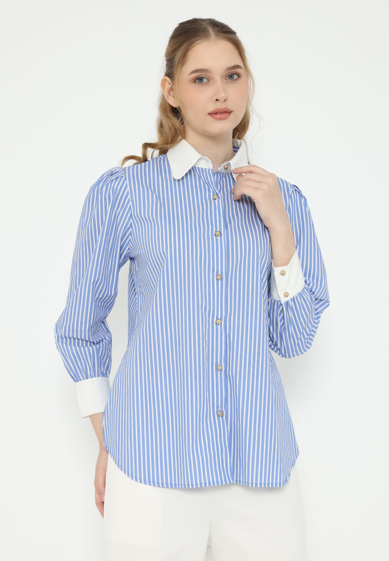 Armani Stripe Shirt With White Collar | Blue
