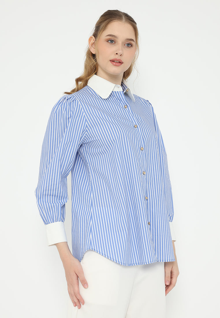 Armani Stripe Shirt With White Collar | Blue