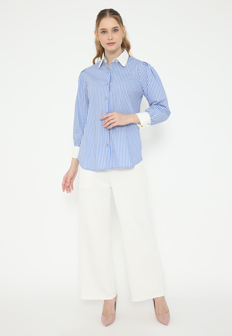 Armani Stripe Shirt With White Collar | Blue