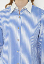 Armani Stripe Shirt With White Collar | Blue