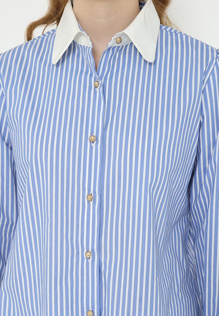 Armani Stripe Shirt With White Collar | Blue