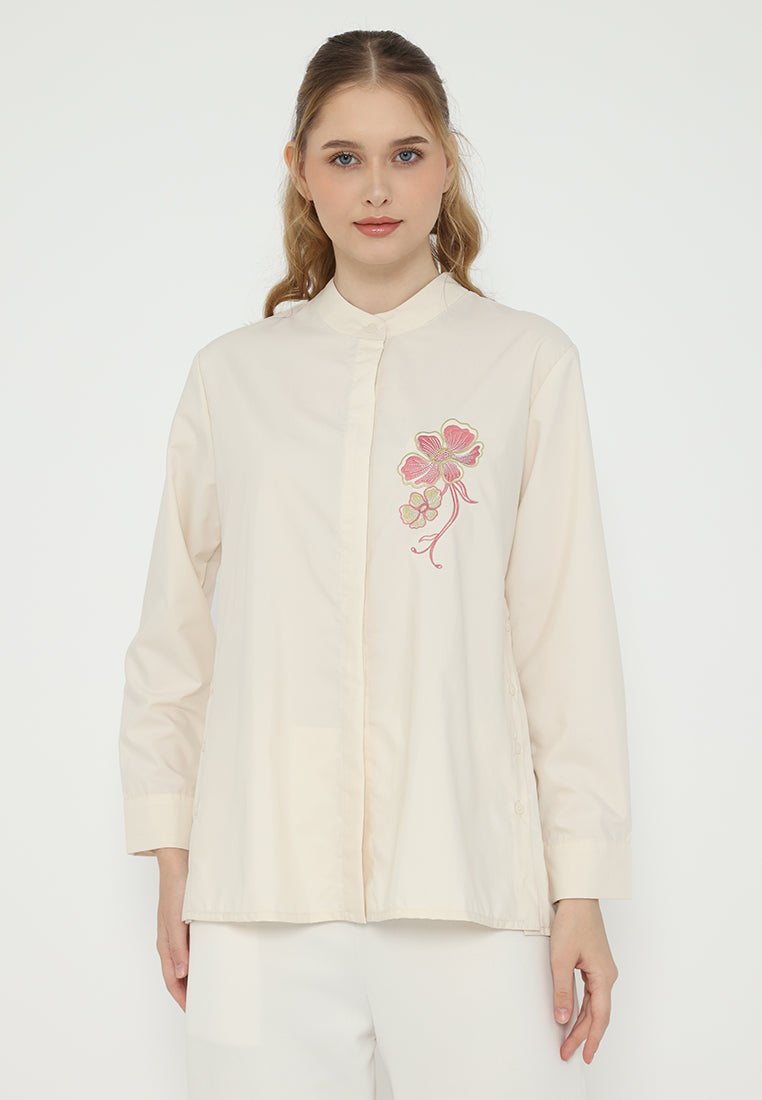 Clara Embroidered Floral Shirt | Cream