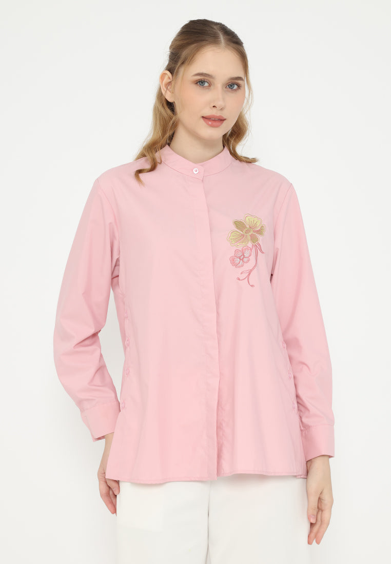 Sunset Tops Embroidery Floral | Pink