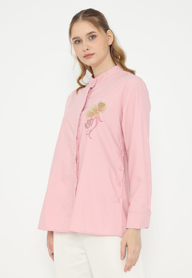 Sunset Tops Embroidery Floral | Pink
