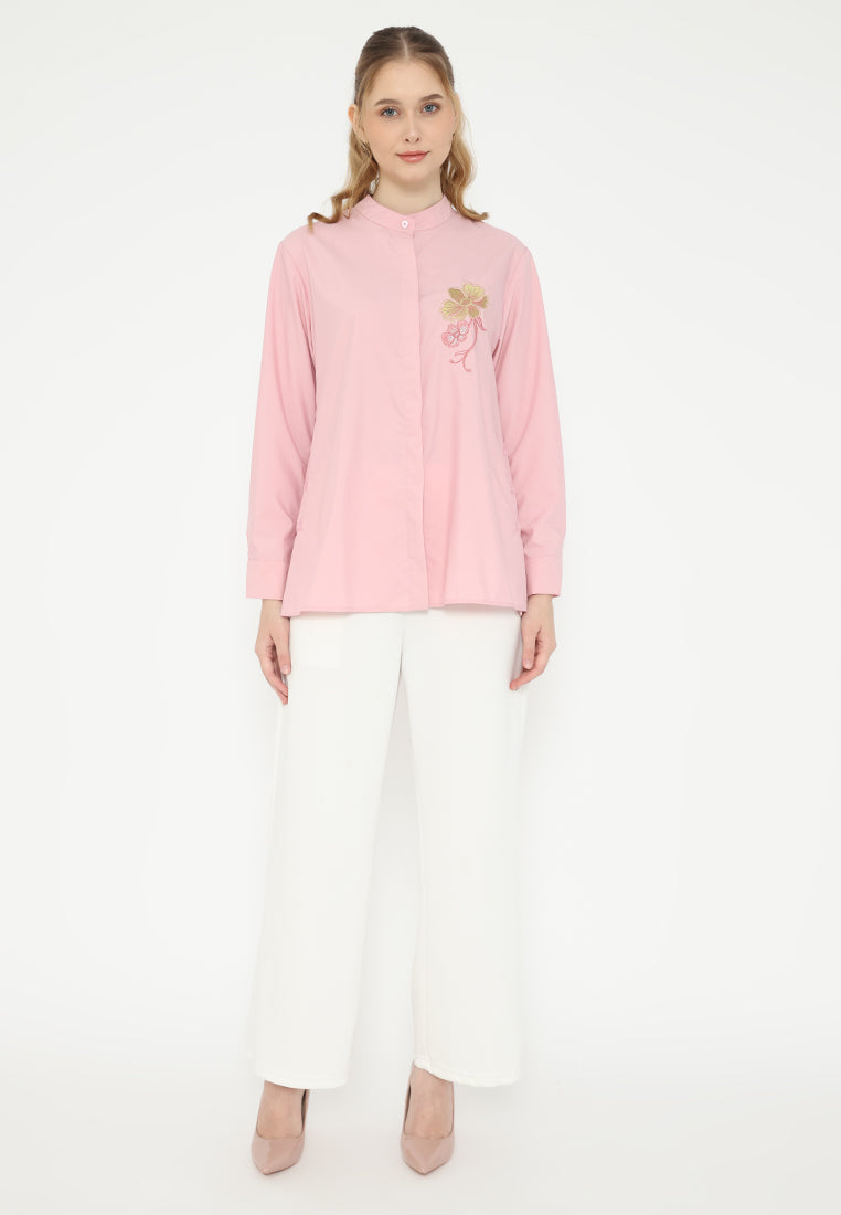 Sunset Tops Embroidery Floral | Pink