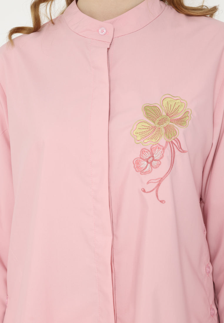 Sunset Tops Embroidery Floral | Pink