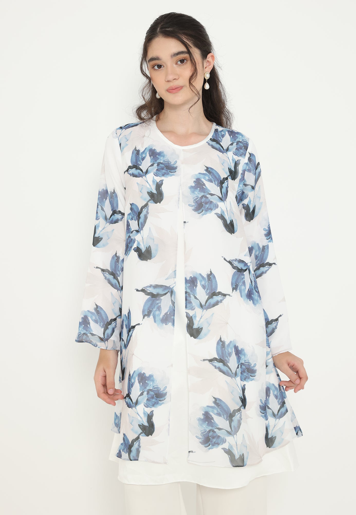 Ocean Rust Floral Tunic Chiffon | White