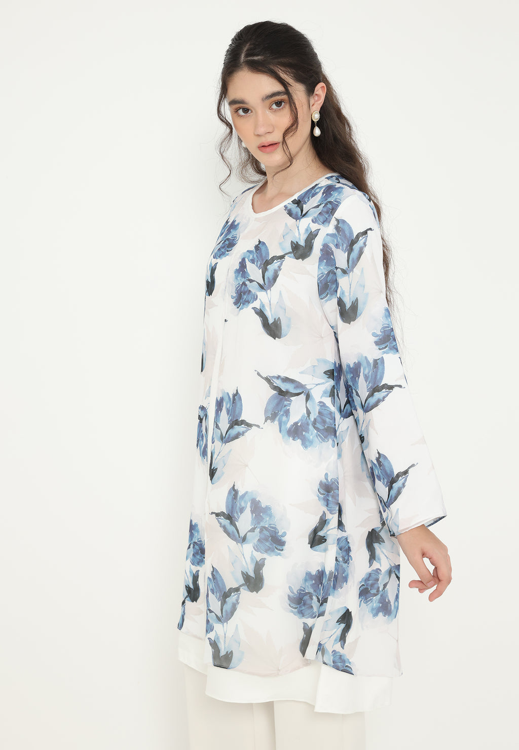 Ocean Rust Floral Tunic Chiffon | White