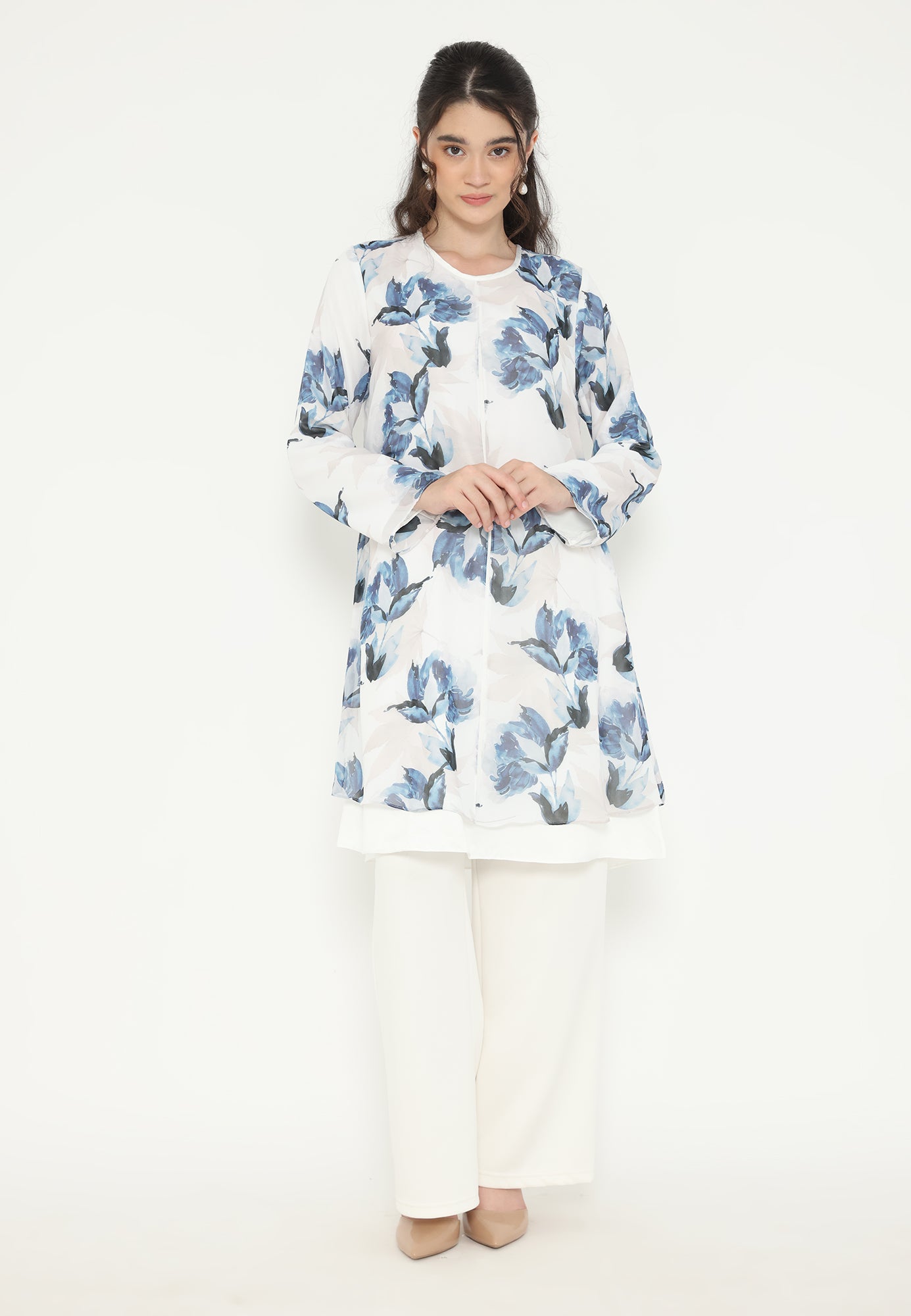 Ocean Rust Floral Tunic Chiffon | White