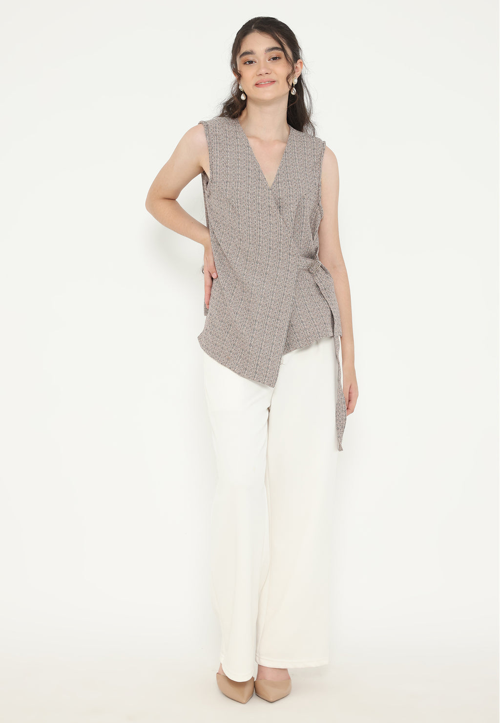 Oceanic Plain Sleeveless Vest | Beige