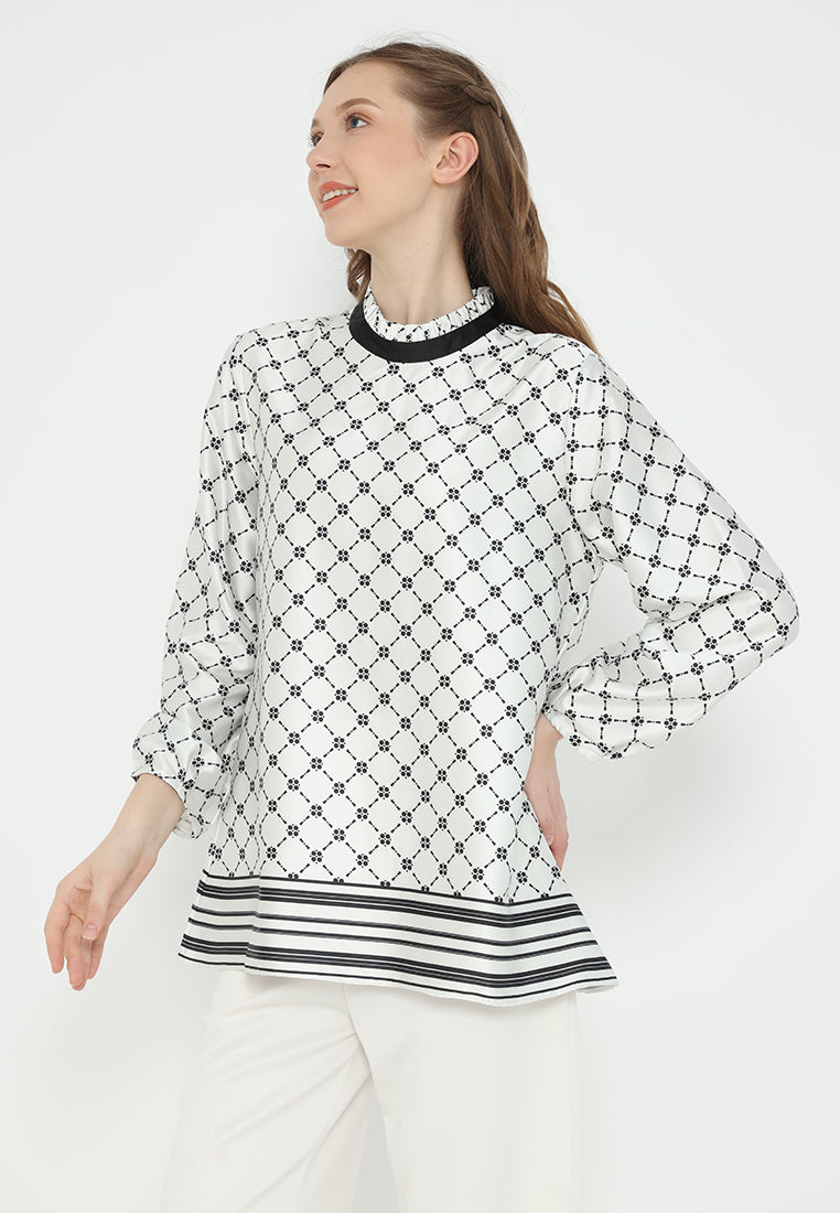 Monogram Ruffle Blouse | White
