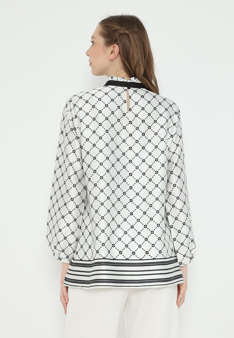 Monogram Ruffle Blouse | White