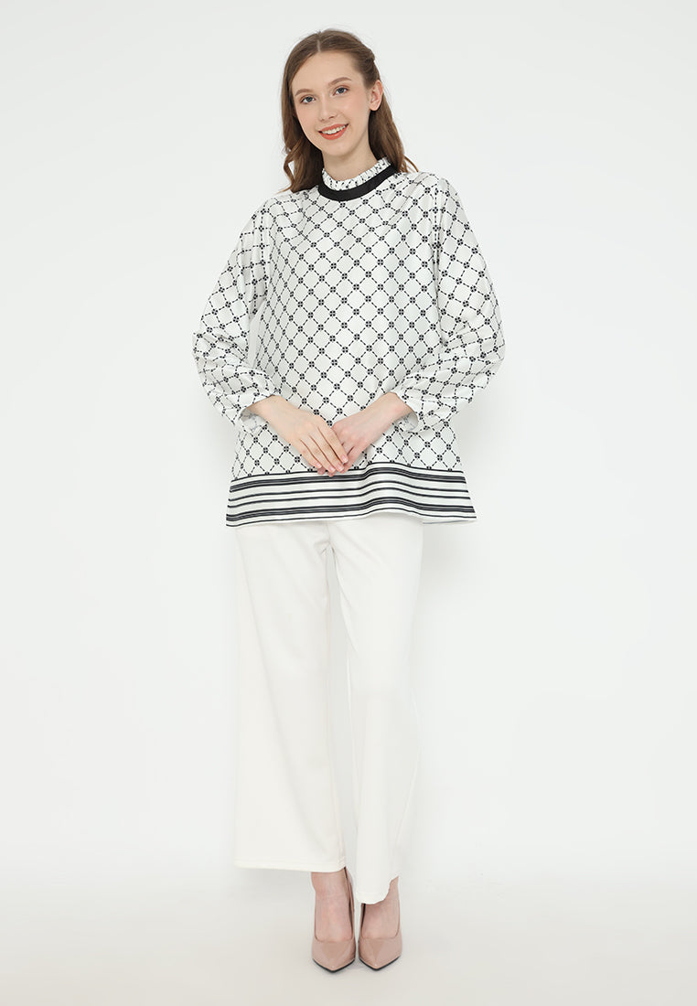 Monogram Ruffle Blouse | White