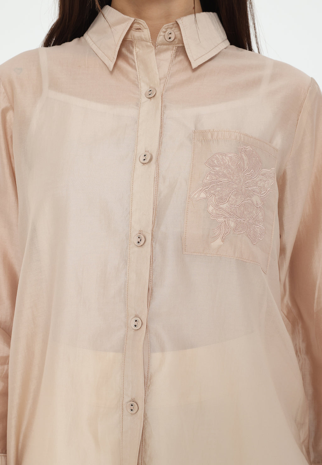Celestine Shirt Nude Cream With Embroidery In Pocket | Cream