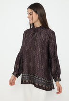 Ruffles Blouse Printed With Puff Sleeve | Purple