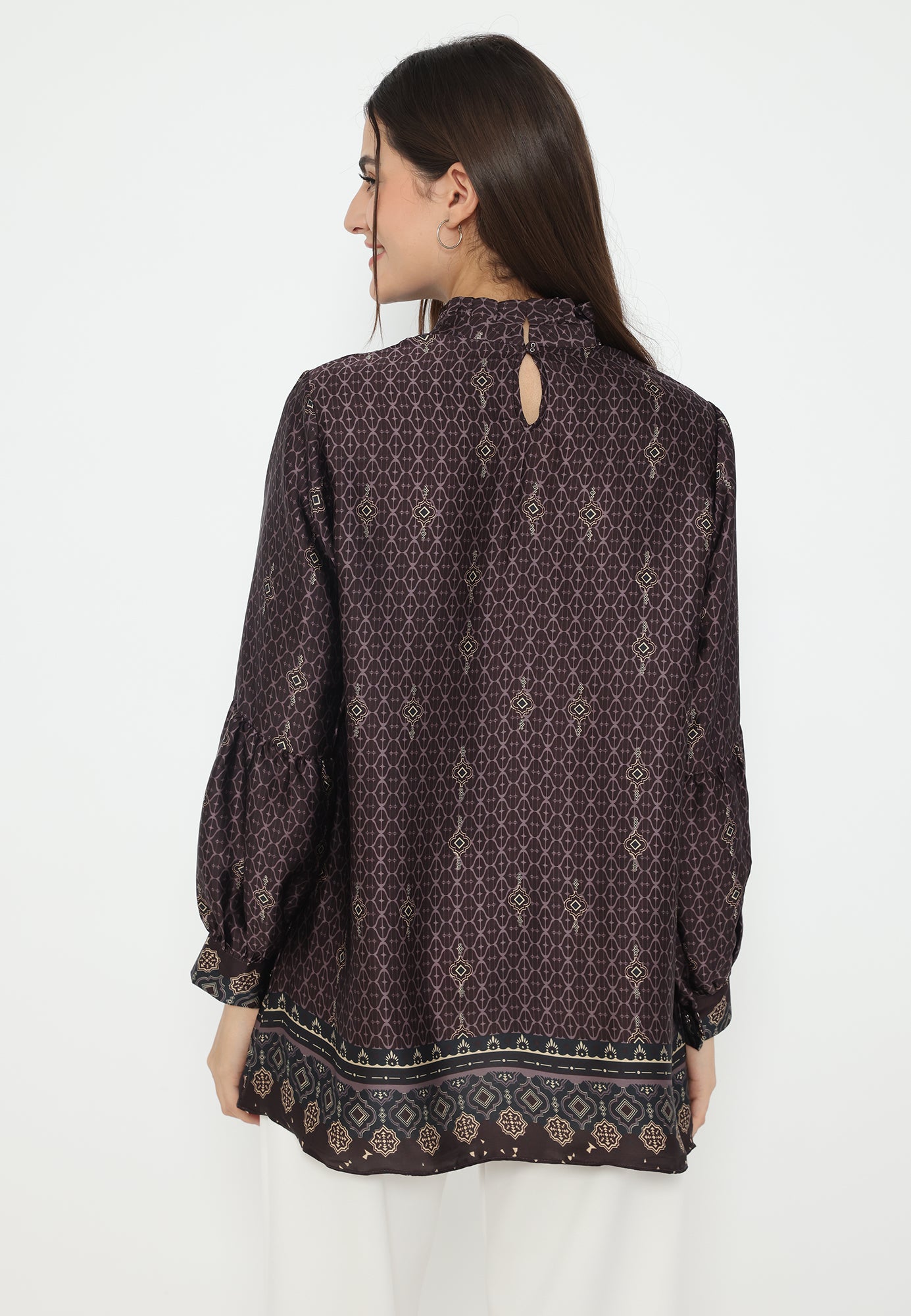 Ruffles Blouse Printed With Puff Sleeve | Purple