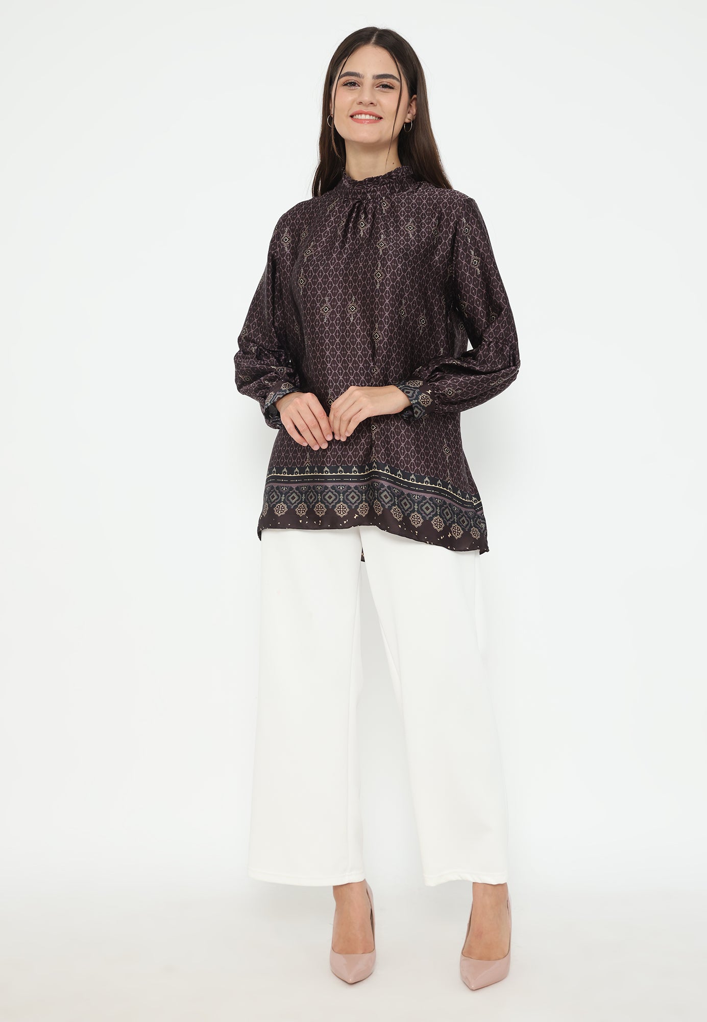 Ruffles Blouse Printed With Puff Sleeve | Purple