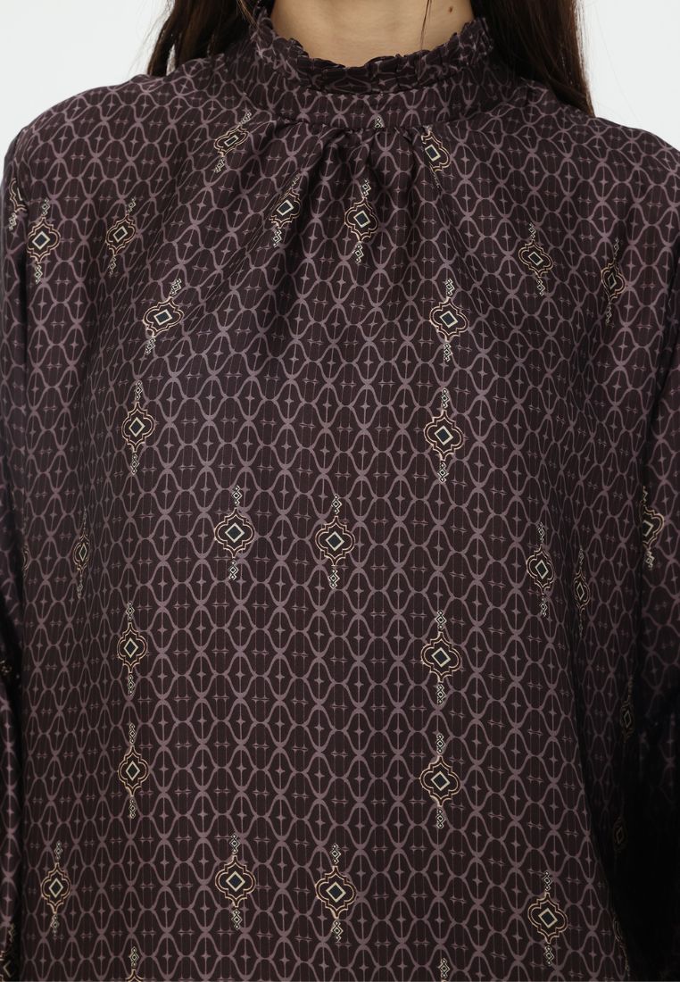 Ruffles Blouse Printed With Puff Sleeve | Purple