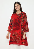 Carmen Midi Dress with Floral | Red