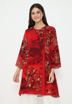Carmen Midi Dress with Floral | Red