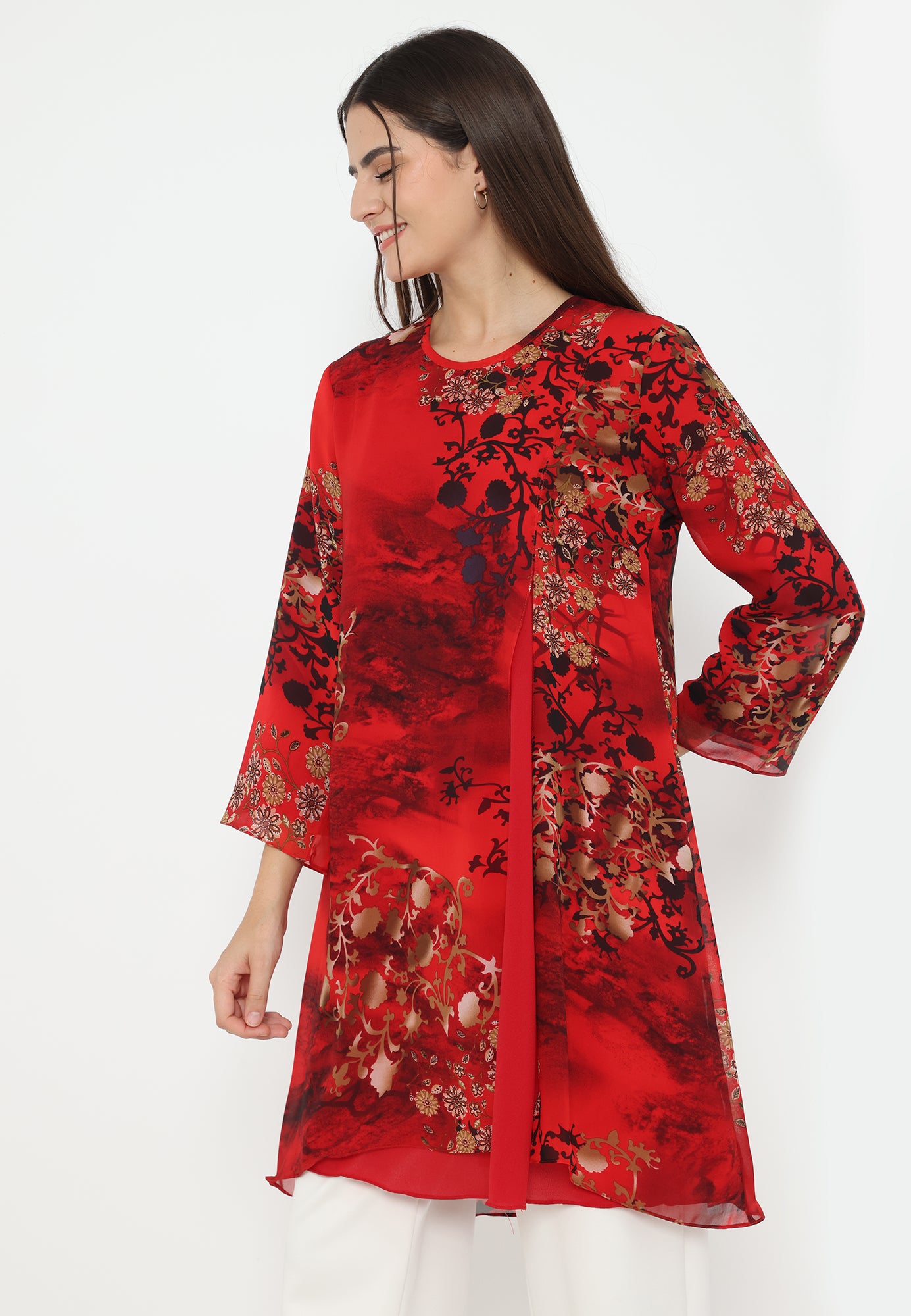 Carmen Midi Dress with Floral | Red