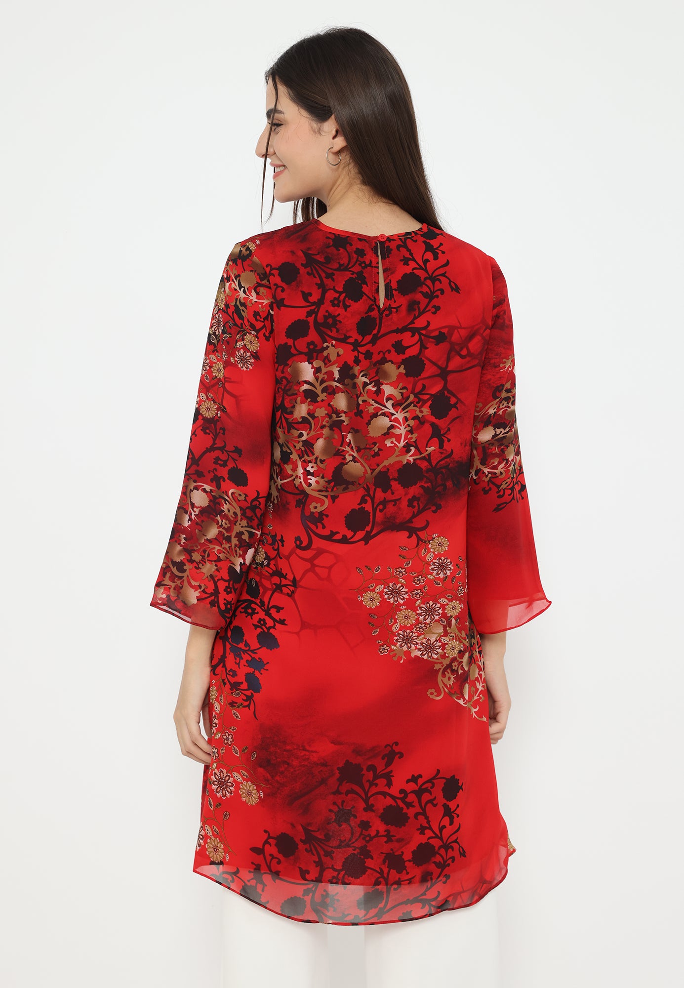 Carmen Midi Dress with Floral | Red