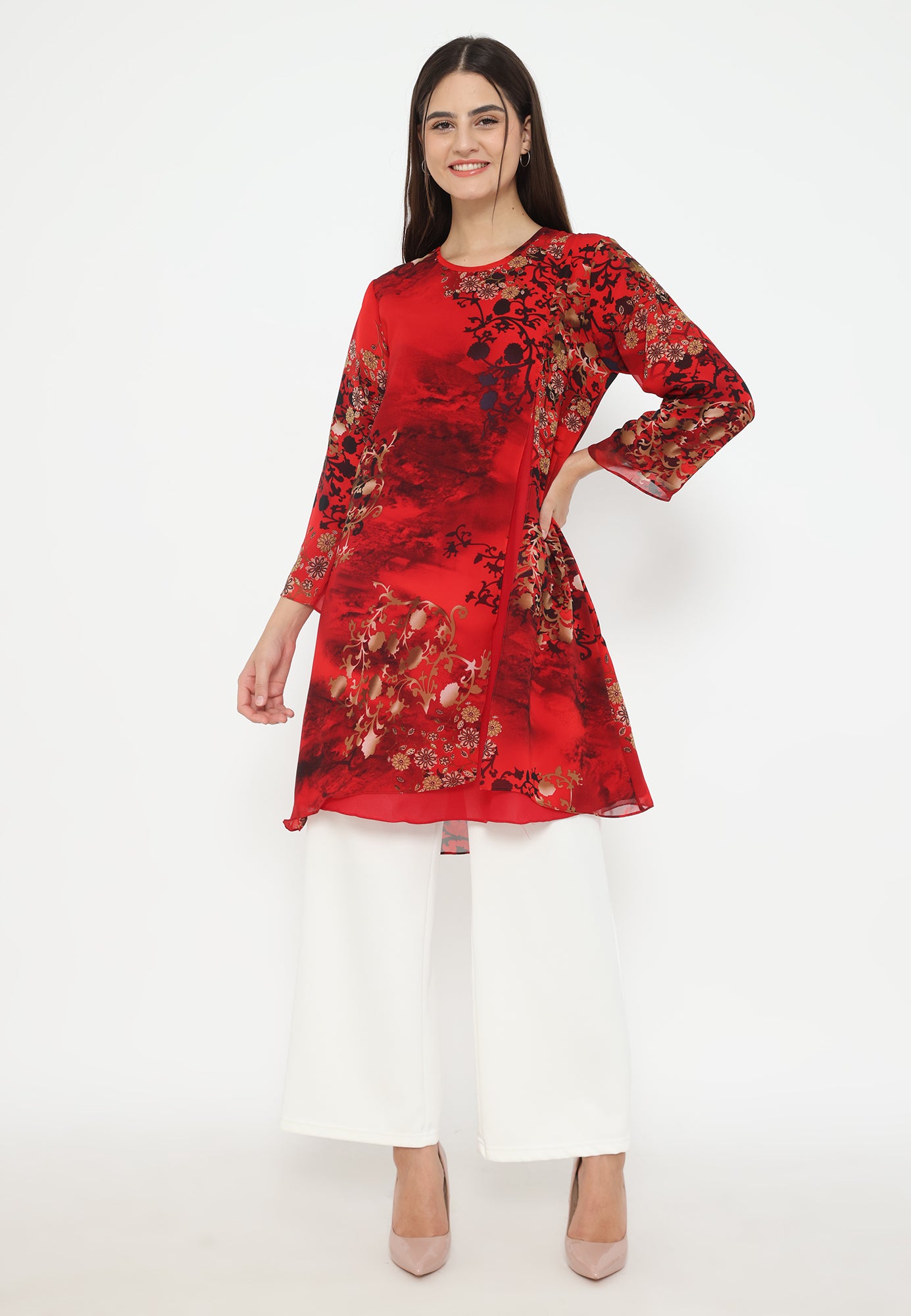 Carmen Midi Dress with Floral | Red