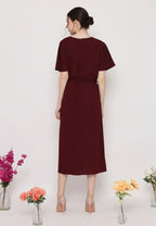 Sienna Long Dress With Pearl Detail | Maroon