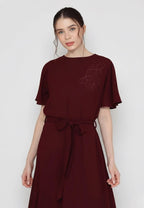 Sienna Long Dress With Pearl Detail | Maroon