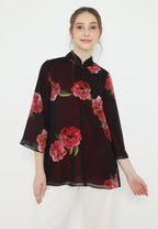 Oriental Floral Blouse Chiffon | Red