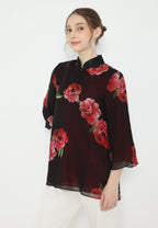 Oriental Floral Blouse Chiffon | Red