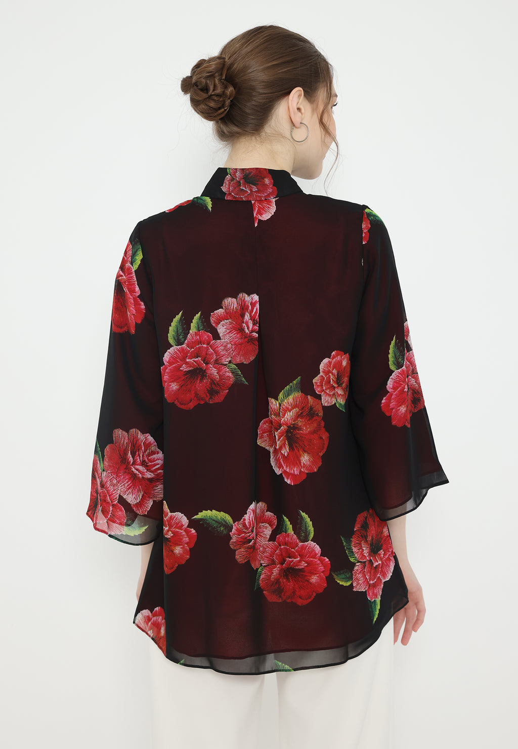 Oriental Floral Blouse Chiffon | Red