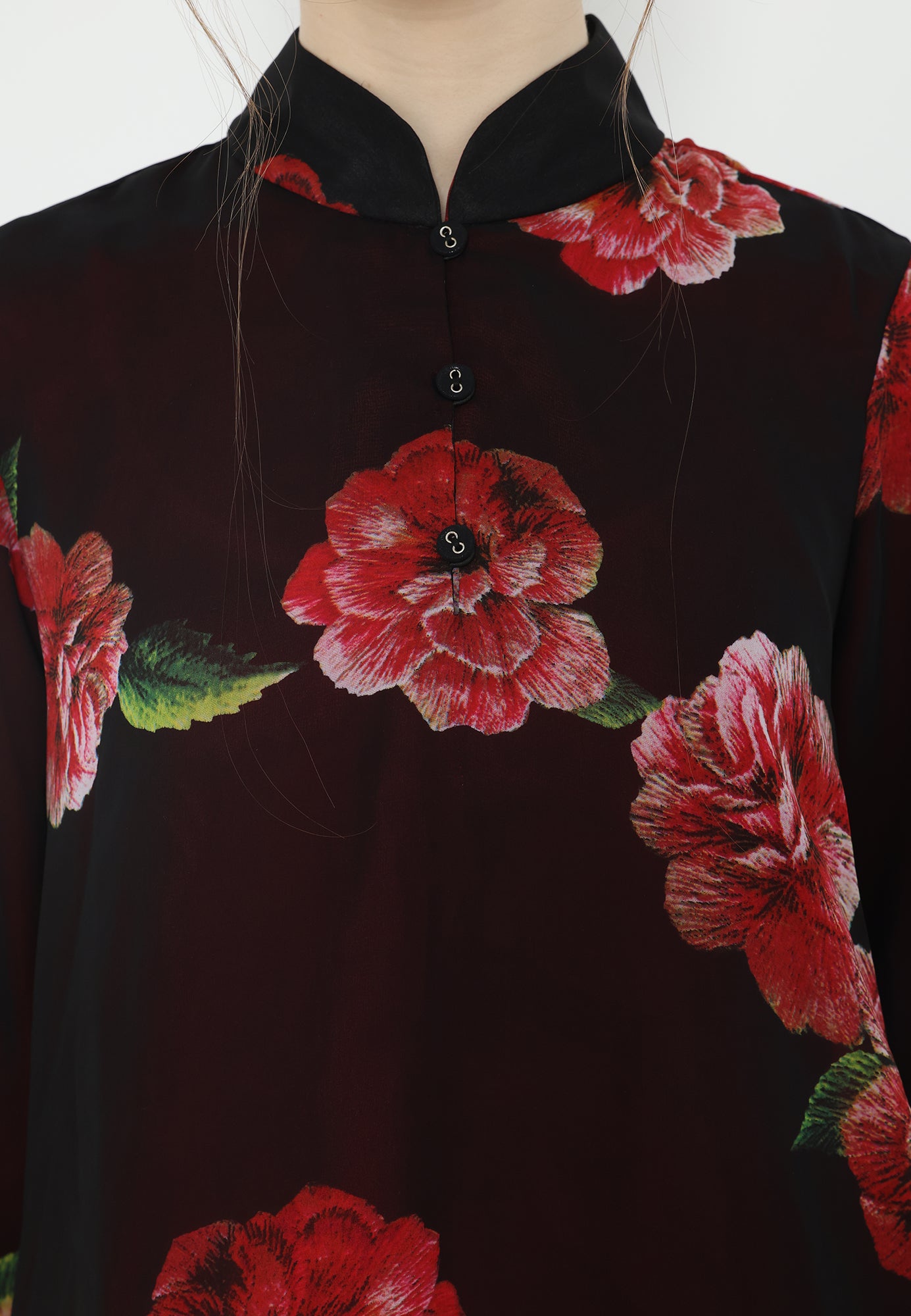 Oriental Floral Blouse Chiffon | Red