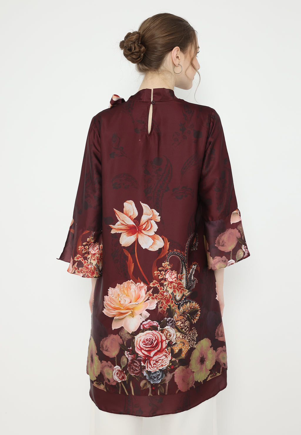 Geraldine Floral Midi Dress With Tape Detail | Maroon