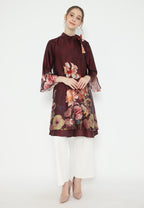Geraldine Floral Midi Dress With Tape Detail | Maroon