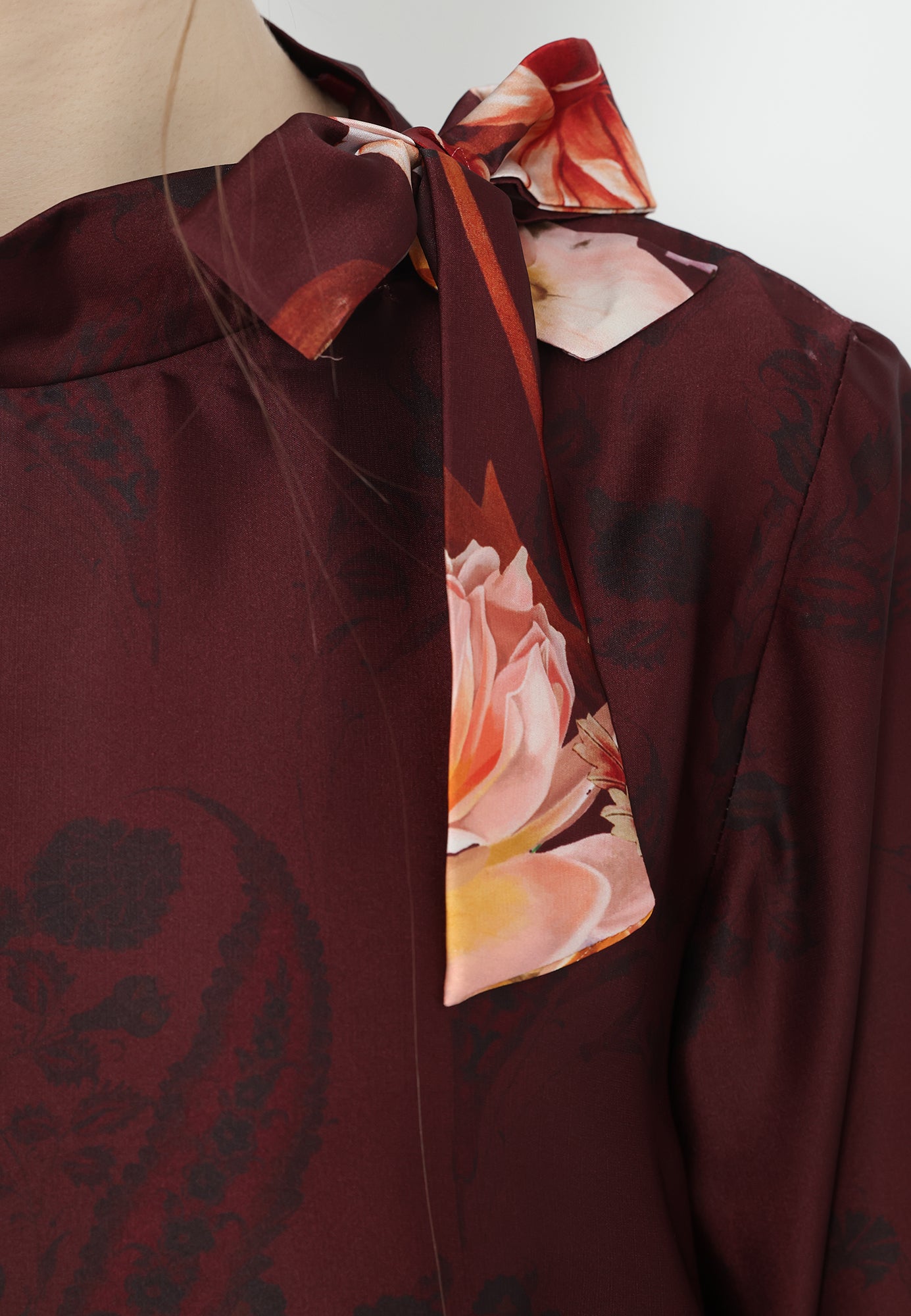Geraldine Floral Midi Dress With Tape Detail | Maroon