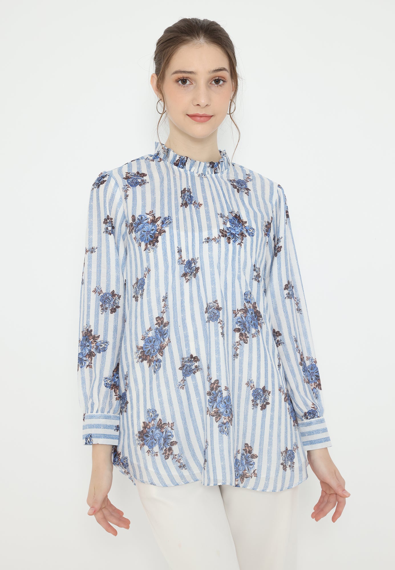 Rhea Stripes with Flower Tops | Blue
