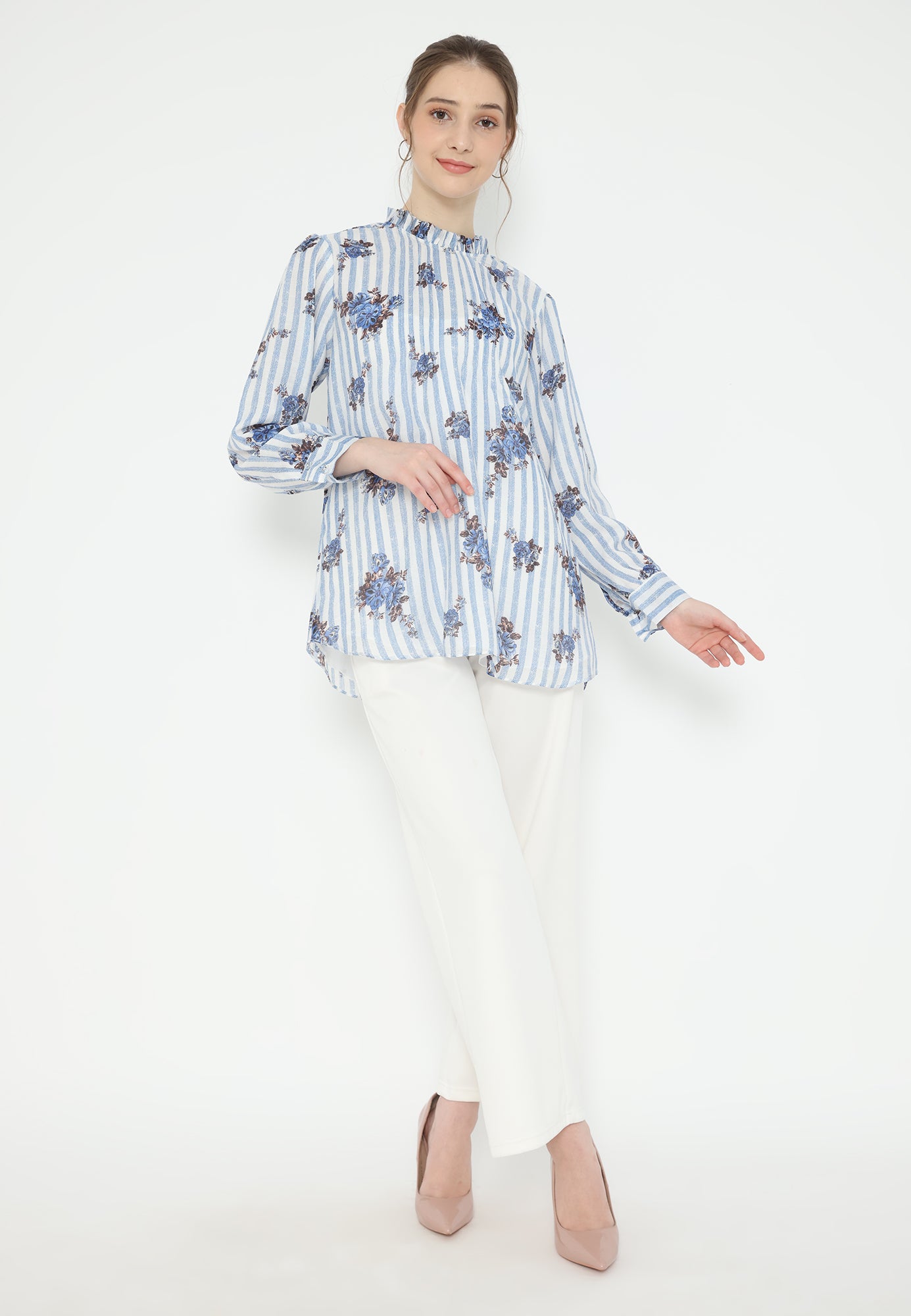 Rhea Stripes with Flower Tops | Blue