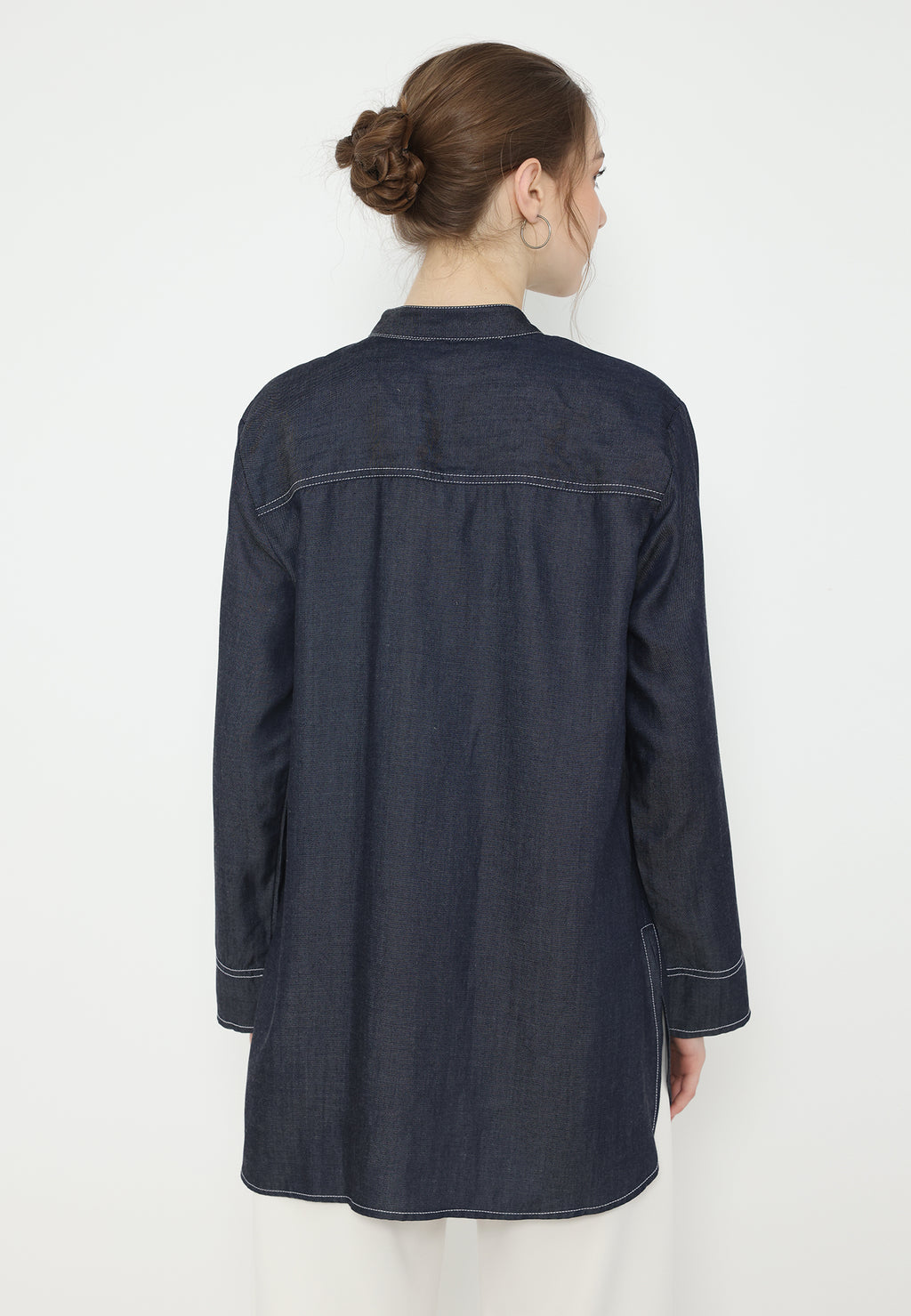 Deliah Tops Soft Denim With Pocket Embroidery | Navy