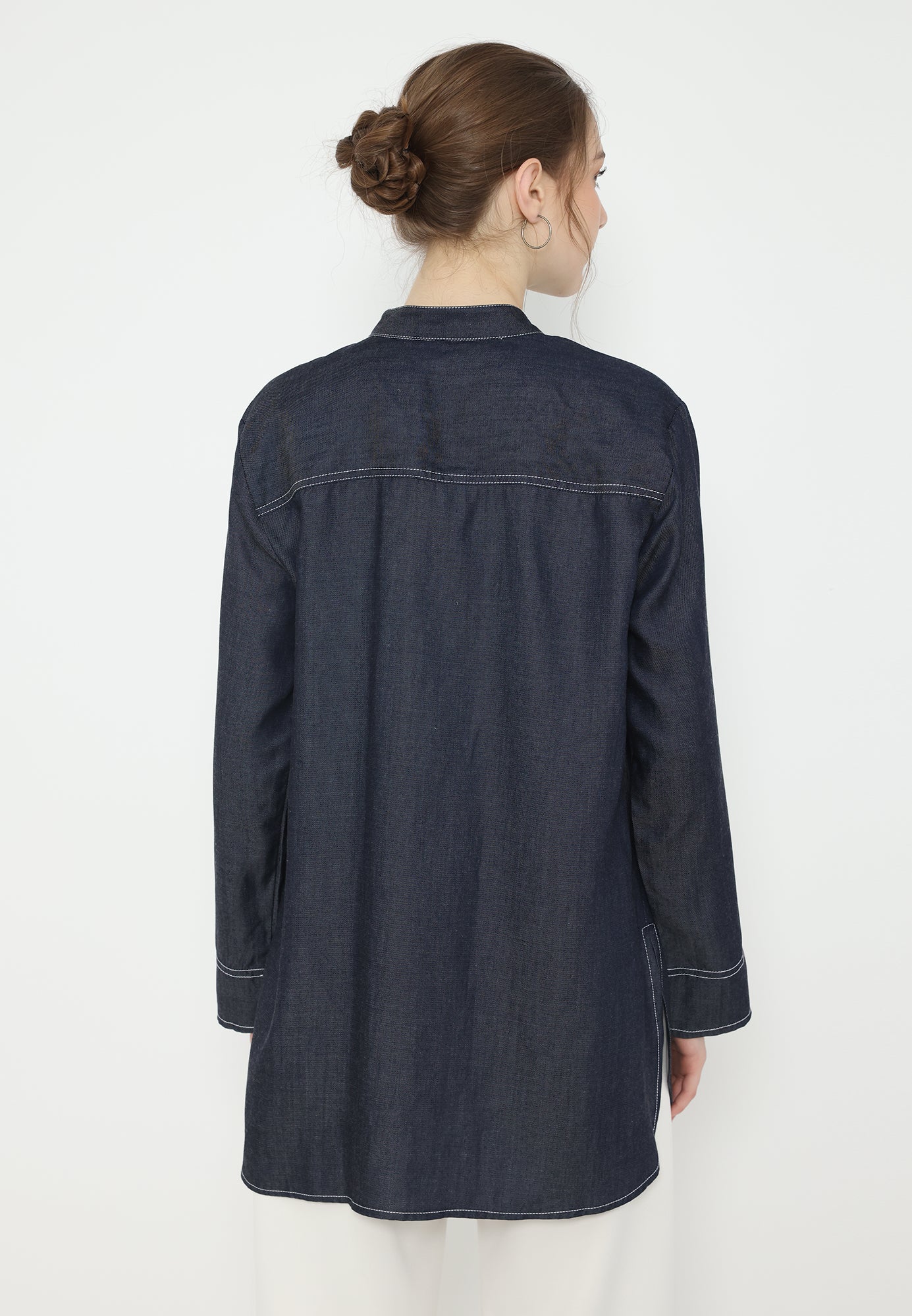 Deliah Tops Soft Denim With Pocket Embroidery | Navy