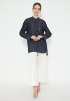 Deliah Tops Soft Denim With Pocket Embroidery | Navy
