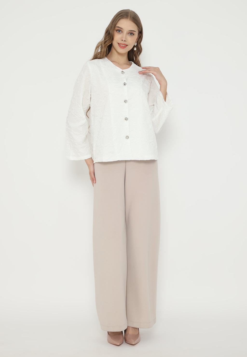 Debby Plain Round Neck Tops | White
