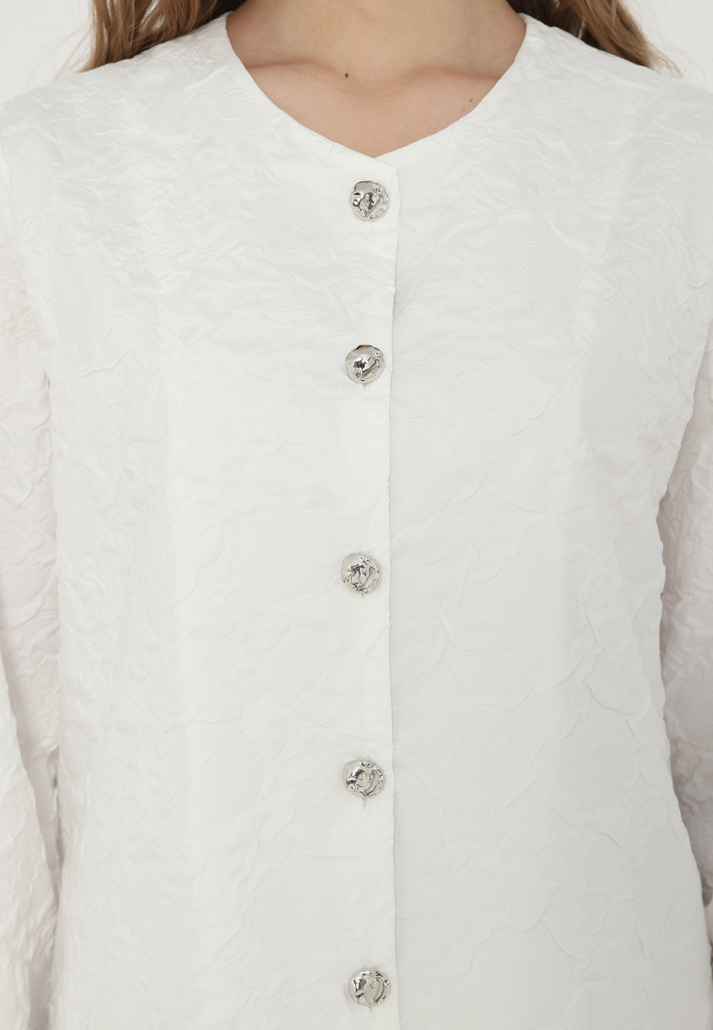 Debby Plain Round Neck Tops | White