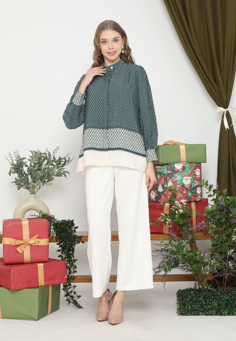Chain Woman Blouse With Pattern | Green