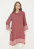 Hilda Midi Dress Chain Pattern With Draffery Neck | Red