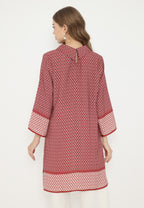 Hilda Midi Dress Chain Pattern With Draffery Neck | Red