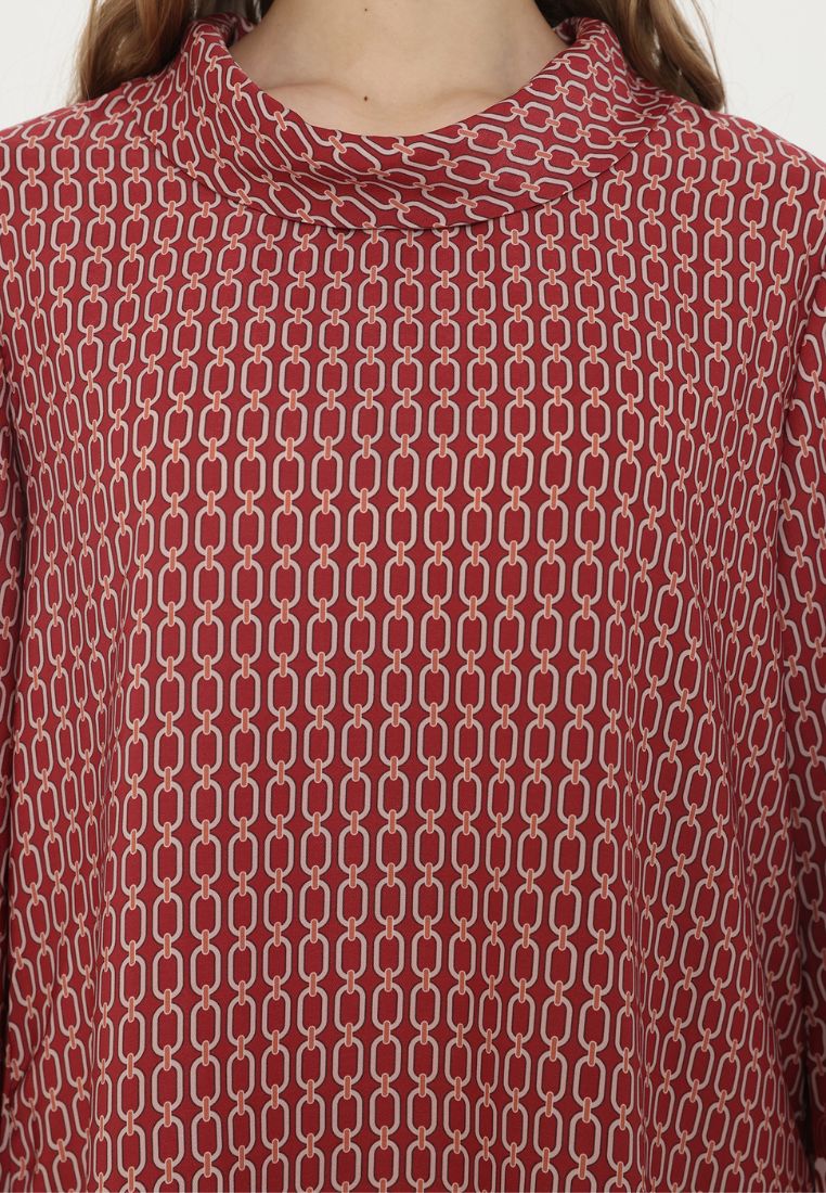 Hilda Midi Dress Chain Pattern With Draffery Neck | Red