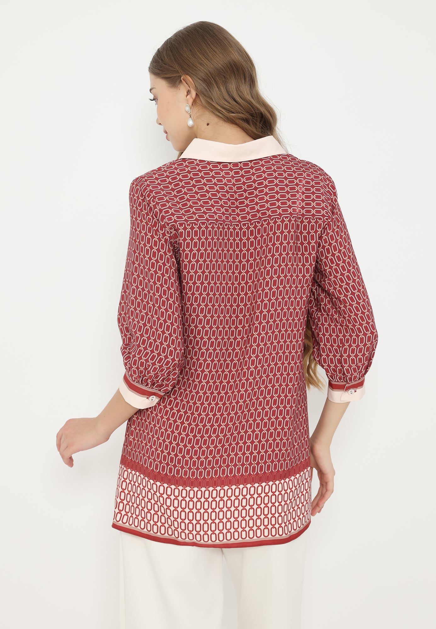 Chain Tops With V Neck | Red